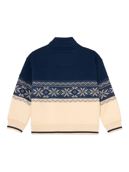 Angel & Rocket Kids' Zip Neck Fair Isle Sweatshirt, Stone/Multi - view 2, Stone/Multi