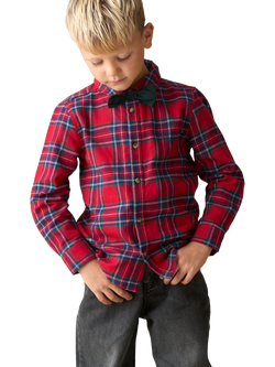 Angel & Rocket Kids' Cotton Long Sleeved Checked Shirt, Red - view 2, Red