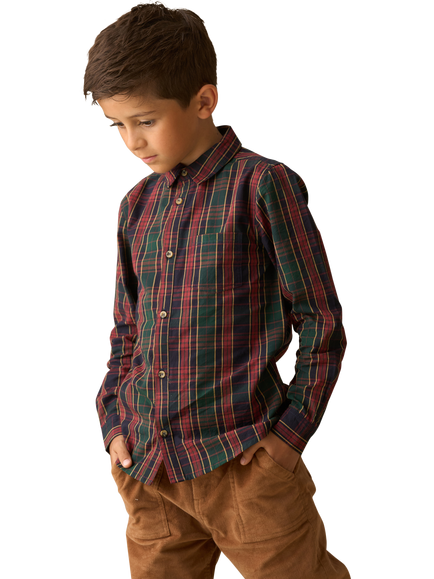 Angel & Rocket Kids' Cotton Long Sleeved Plaid Shirt, Green, Green