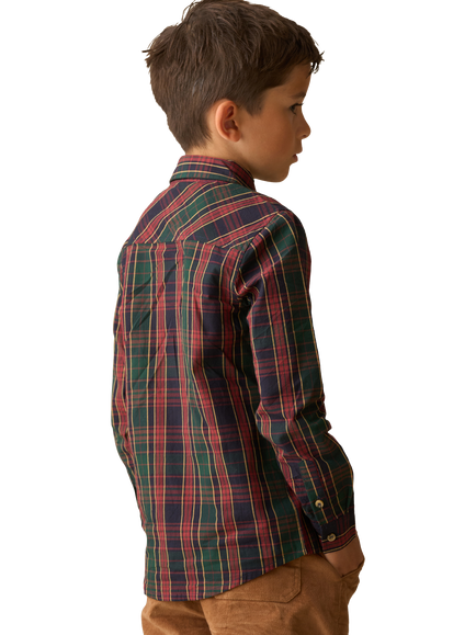 Angel & Rocket Kids' Cotton Long Sleeved Plaid Shirt, Green - view 2, Green