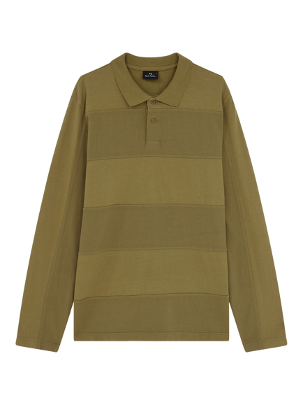 Paul Smith Block Stripe Long Sleeve Polo Shirt, Green, Green