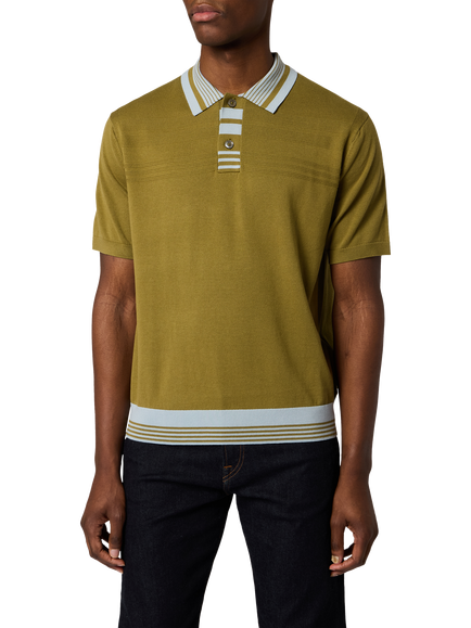 Paul Smith Short Sleeve Stripe Trim Cotton Knit Polo Shirt, Green, Green