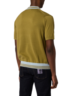Paul Smith Short Sleeve Stripe Trim Cotton Knit Polo Shirt, Green - view 2, Green