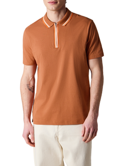 PS Paul Smith Cotton Regular Fit Short Sleeve Zip-Neck Polo Shirt, Red, Red