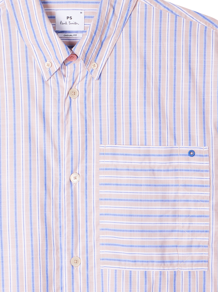 PS Paul Smith Cotton Casual Fit Stripe Shirt, Brown - view 2, Brown
