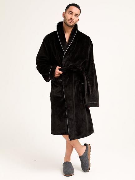 Pretty You London Mister You Plush Dressing Gown, Black, Black