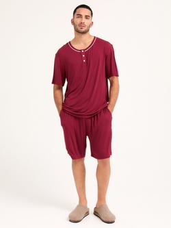 Pretty You London Mister You Bamboo Rich Short Pyjama Set, Claret, Claret