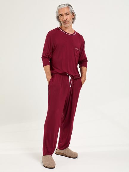 Pretty You London Mister You Bamboo Rich Long Pyjama Set, Claret, Claret