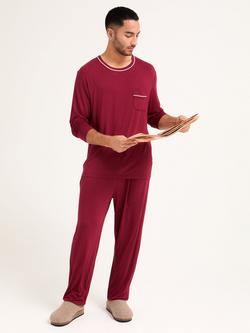 Pretty You London Mister You Bamboo Rich Long Pyjama Set, Claret - view 2, Claret