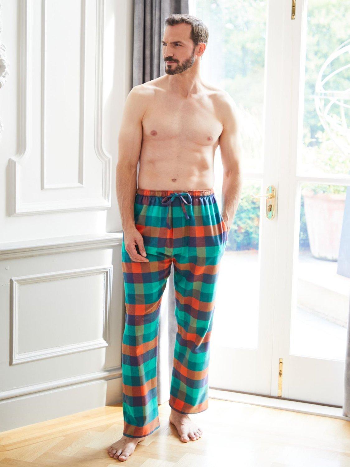 Product image 1 of 3, which shows British Boxers Check Brushed Cotton Pyjama Trousers, Acorn Squash, S