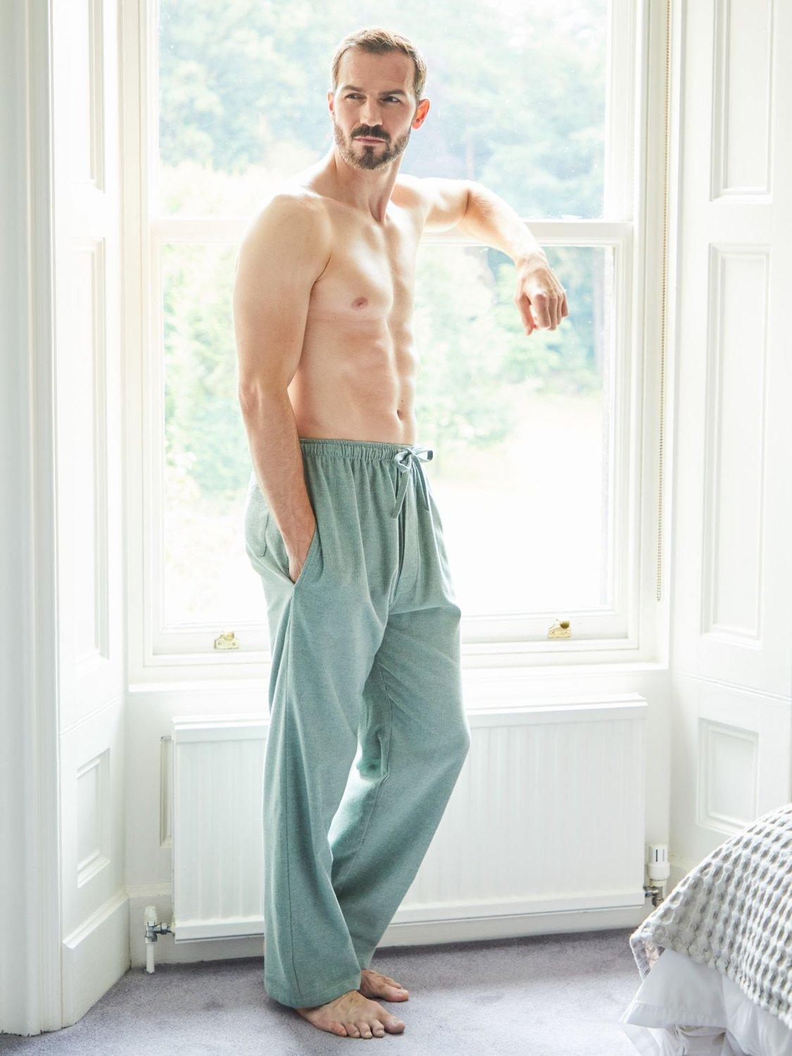 Product image 1 of 4, which shows British Boxers Herringbone Brushed Cotton Trousers, Moss, S