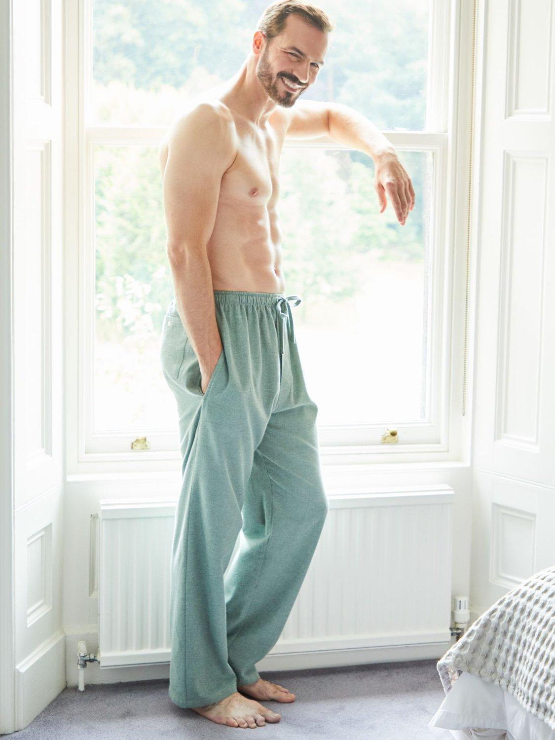 Product image 2 of 4, which shows British Boxers Herringbone Brushed Cotton Trousers, Moss, S
