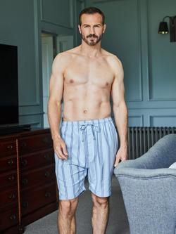 British Boxers Brushed Cotton Stripe Sleep Shorts - view 2, Brighton Blue