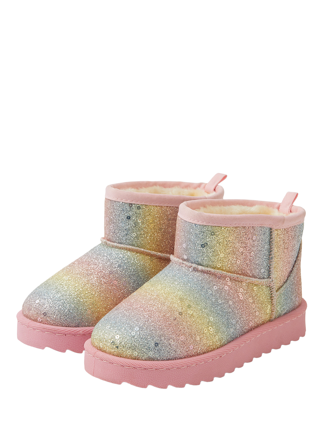 Product image 2 of 3, which shows Angels by Accessorize Kids' Ombre Sparkle Boots, Pastel Multi, 1