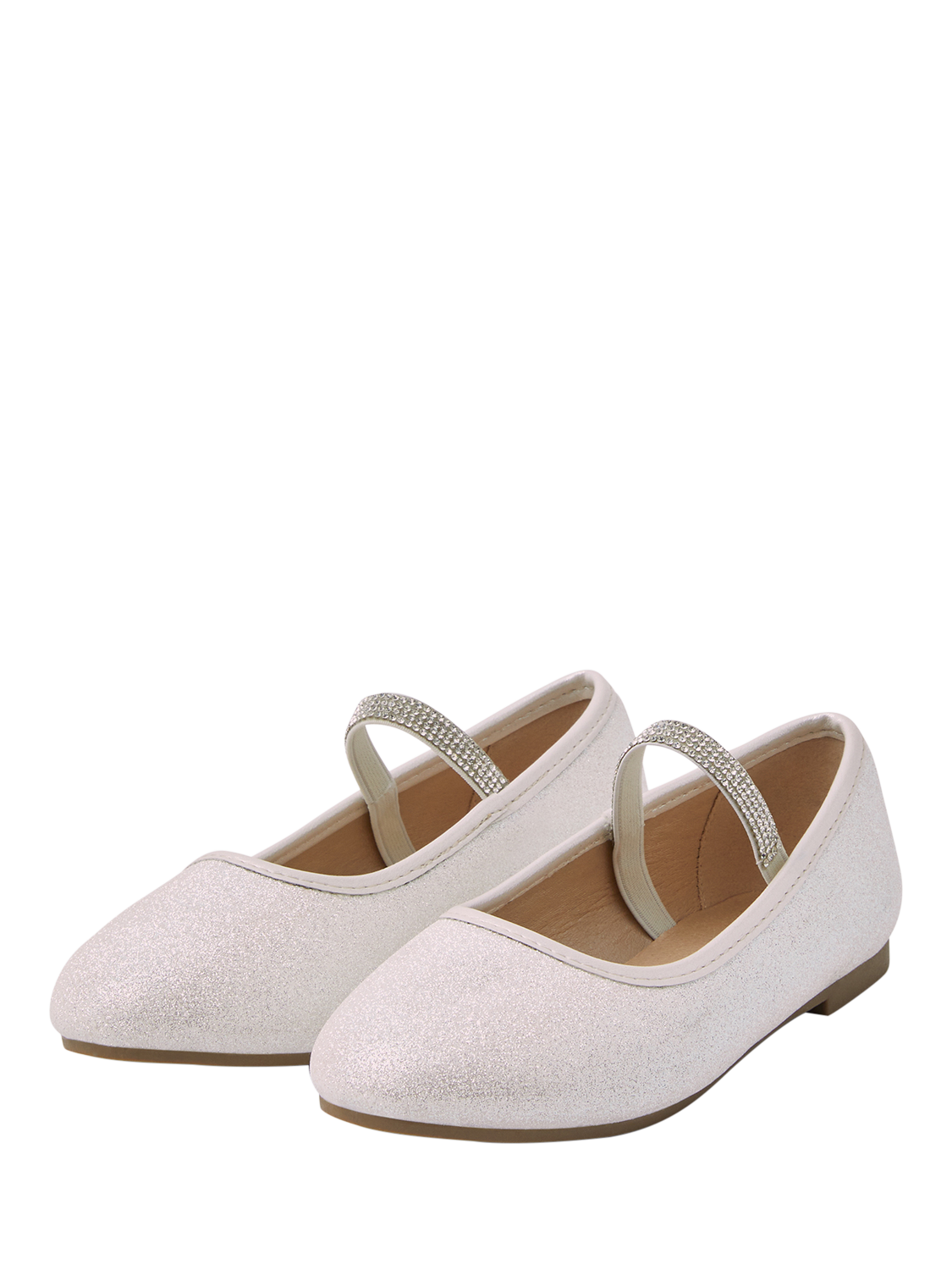 Product image 2 of 3, which shows Angels by Accessorize Kids' Glitter Ballet Flats, Ivory, 1