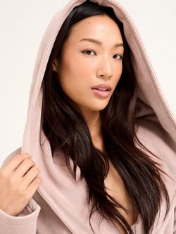 Pretty You London Ribbed Velour Hooded Dressing Gown, Mink - view 2, Mink
