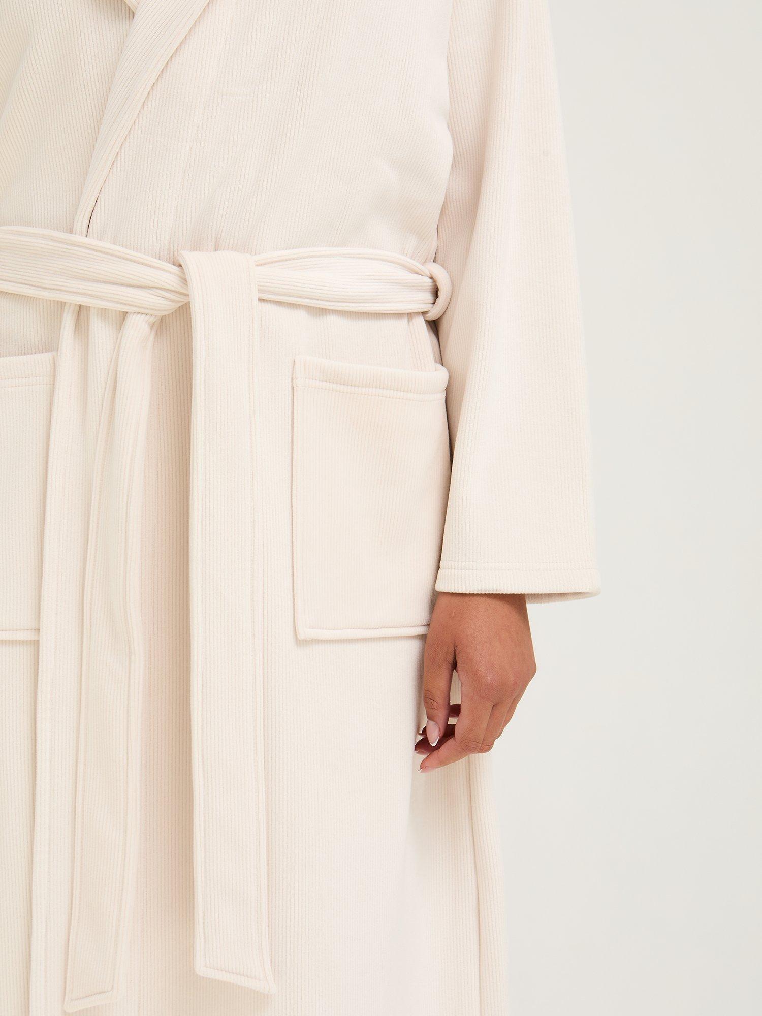 Pretty You London Velour Ribbed Dressing Gown, Cream