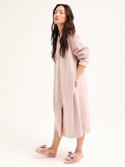 Pretty You London Ribbed Zip Front Dressing Gown, Mink, Mink