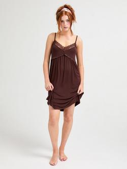 Pretty You London Lace Trim Bamboo Rich Chemise, Chocolate, Chocolate