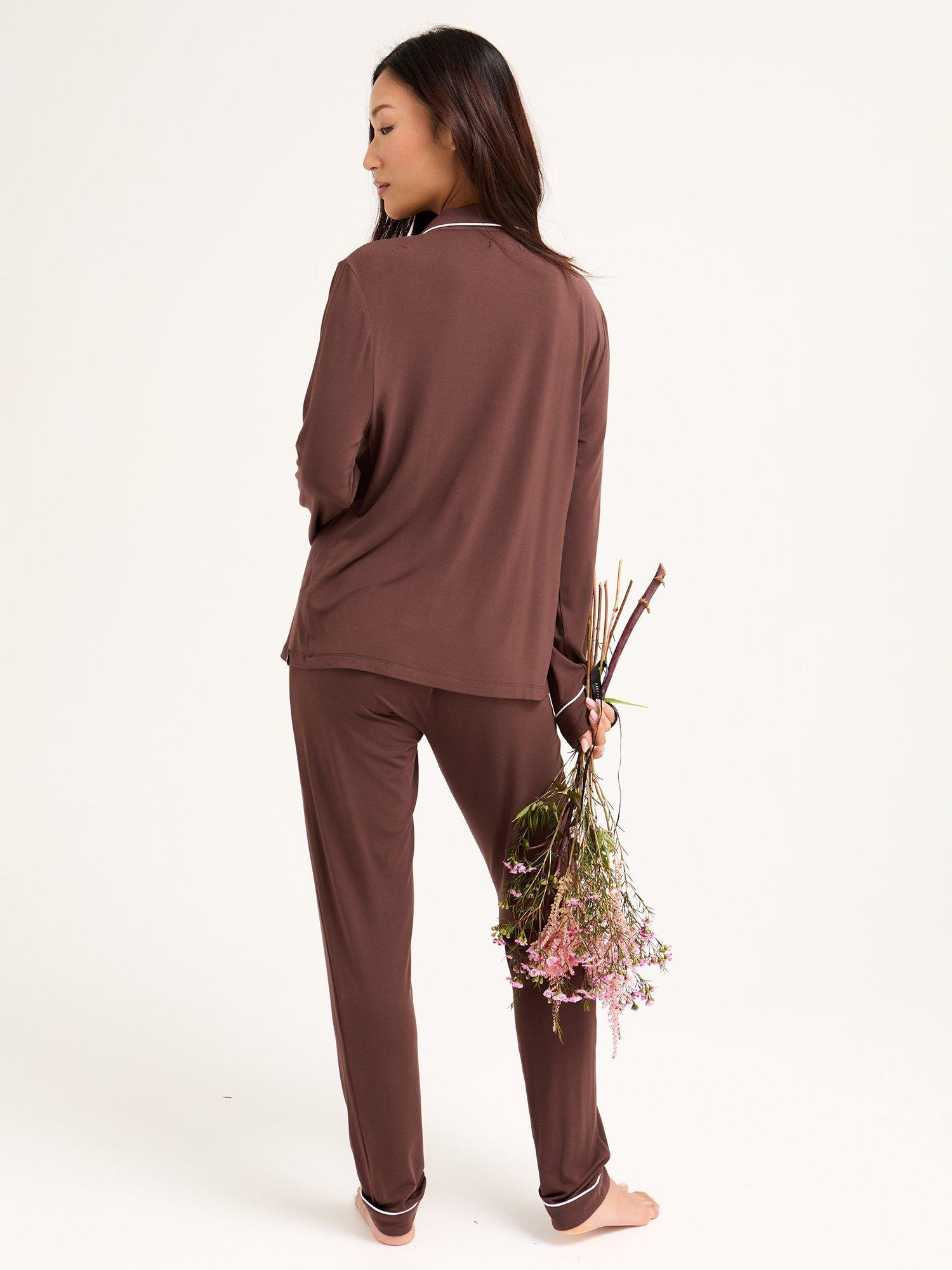 Product image 5 of 9, which shows Pretty You London Bamboo Long Pyjama Set, Chocolate, 8