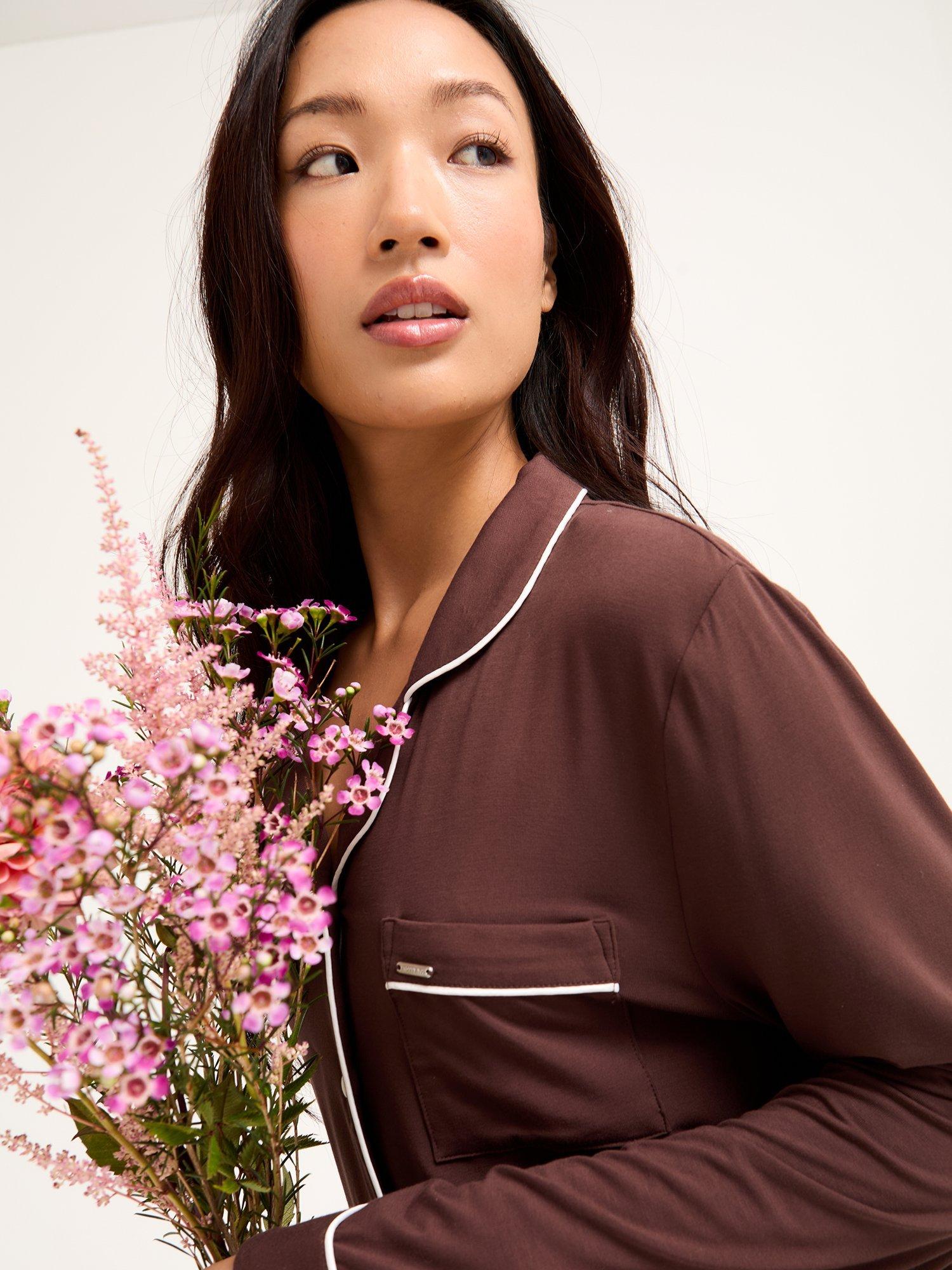 Product image 8 of 9, which shows Pretty You London Bamboo Long Pyjama Set, Chocolate, 8