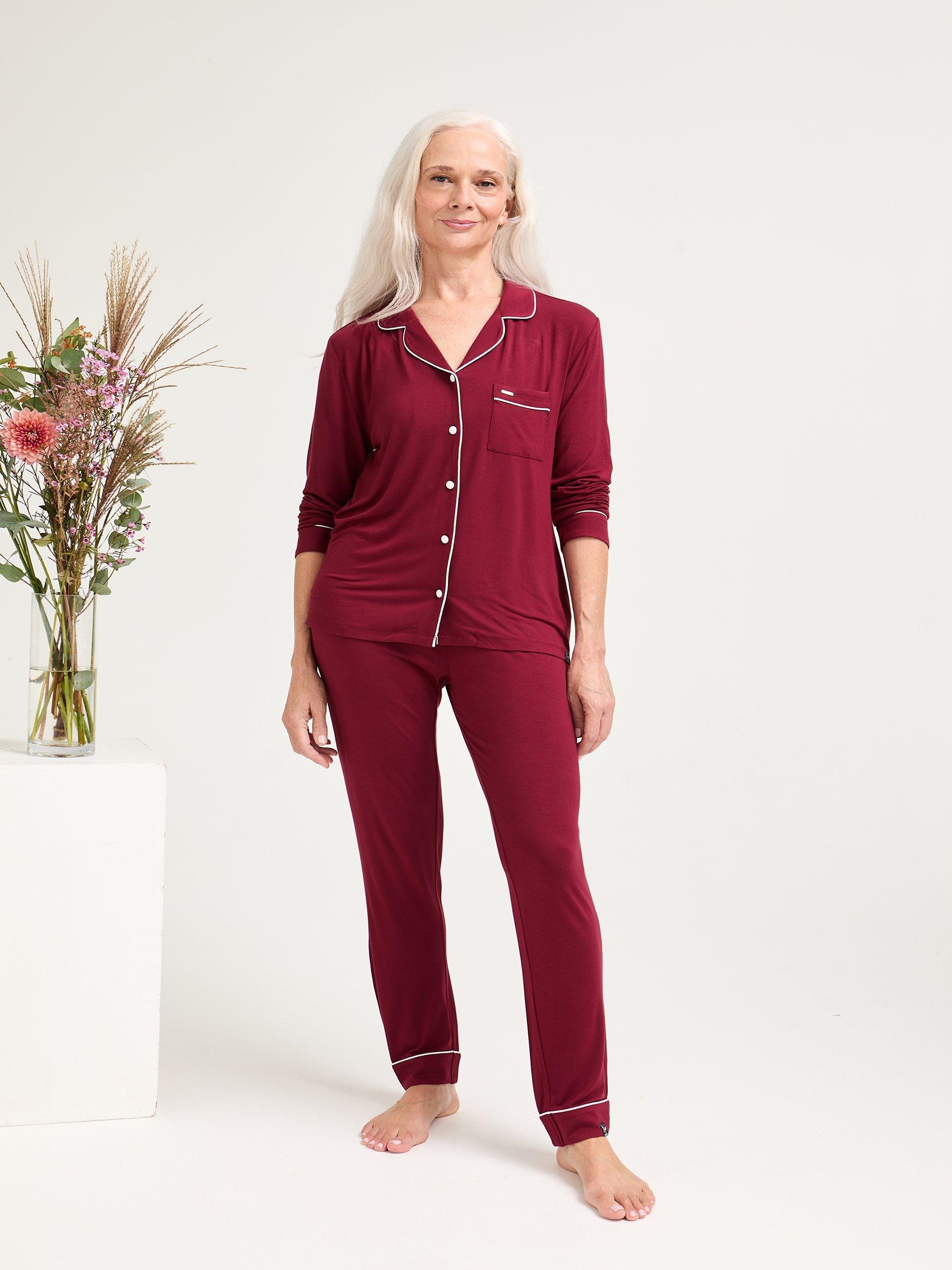 Product image 1 of 3, which shows Pretty You London Bamboo Long Pyjama Set, Claret, 8