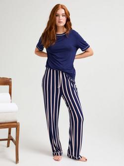 Pretty You London Stripe Bottoms Bamboo Rich Pyjama Set, Midnight Stripe, Midnight Stripe