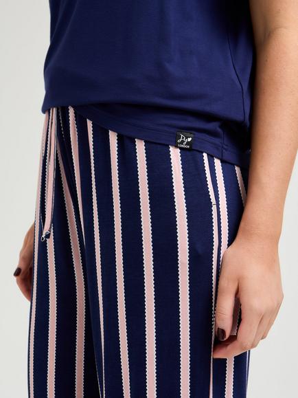 Pretty You London Stripe Bottoms Bamboo Rich Pyjama Set, Midnight Stripe - view 2, Midnight Stripe