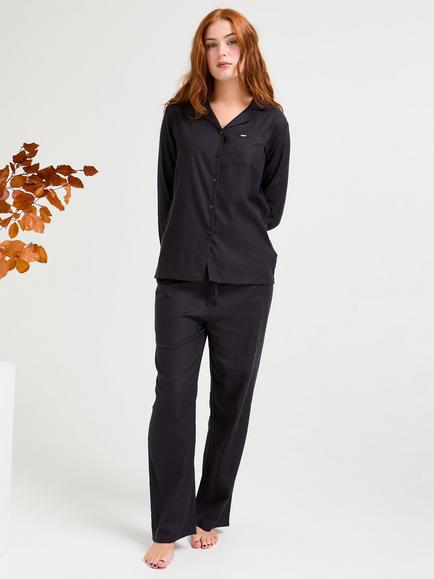 Pretty You London Traditional Button Through Long Pyjama Set, Raven, Raven