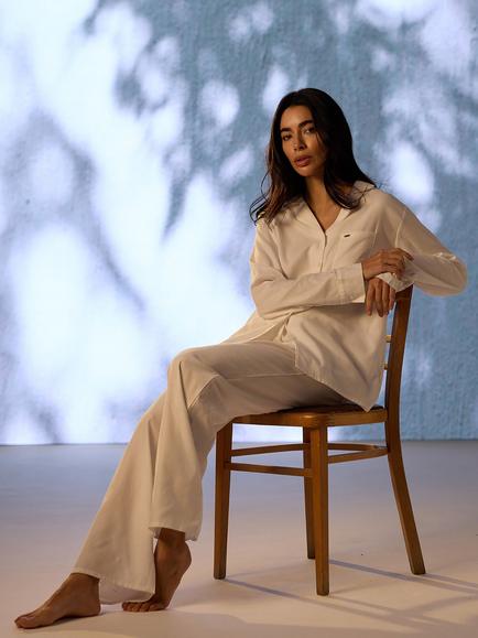 Pretty You London Traditional Button Through Long Pyjama Set, White - view 2, White