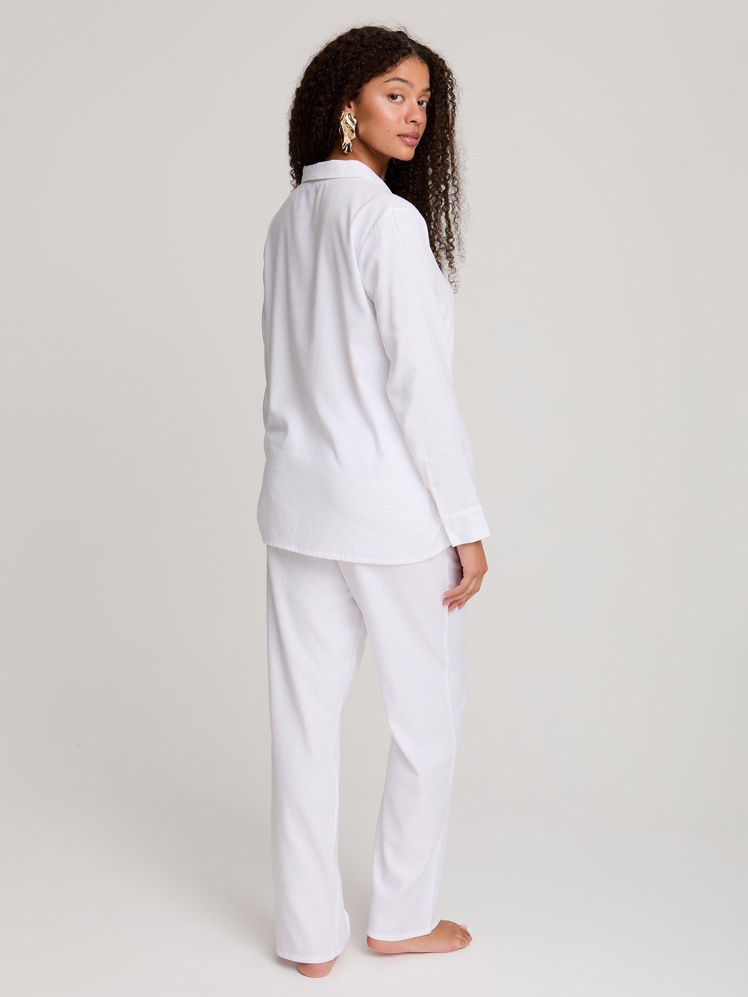 Product image 3 of 5, which shows Pretty You London Traditional Button Through Long Pyjama Set, White, 8