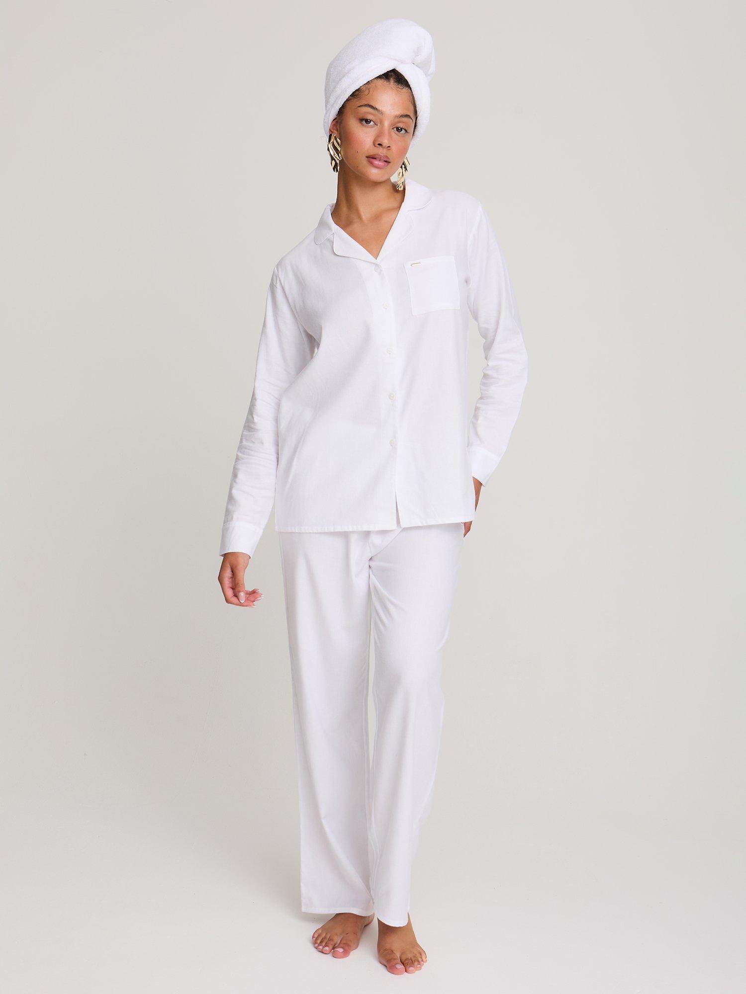 Product image 4 of 5, which shows Pretty You London Traditional Button Through Long Pyjama Set, White, 8