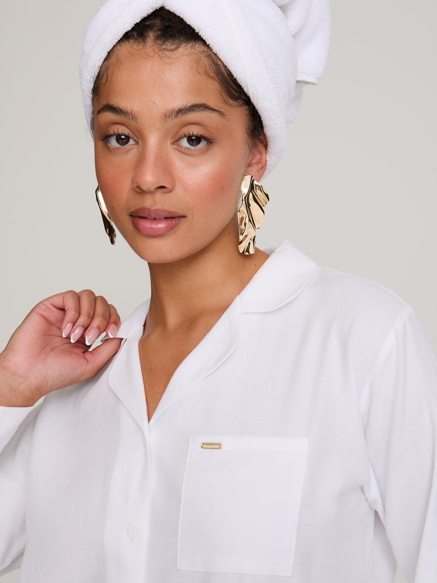 Product image 5 of 5, which shows Pretty You London Traditional Button Through Long Pyjama Set, White, 8