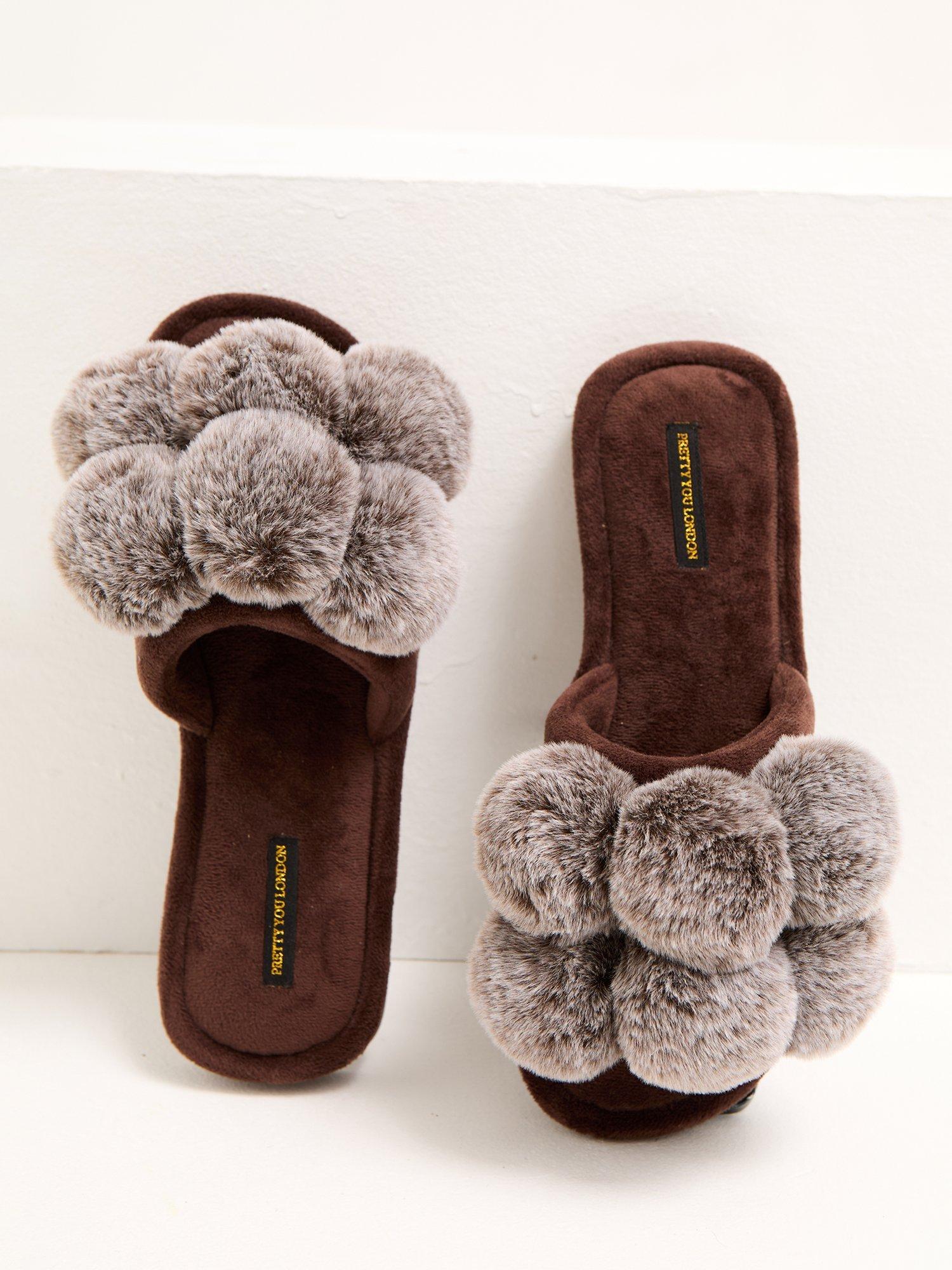 Product image 3 of 3, which shows Pretty You London Dolly Slippers, Chocolate, 7-8