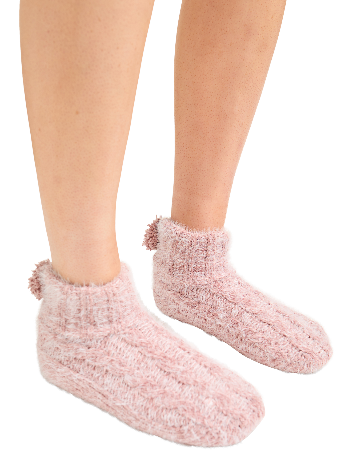 Product image 1 of 4, which shows Pretty You London Cable Knit Slipper Booties, Pink, S-M