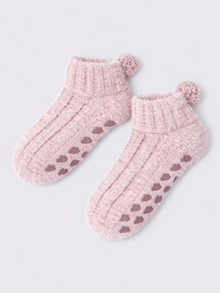 Pretty You London Cable Knit Slipper Booties, Pink