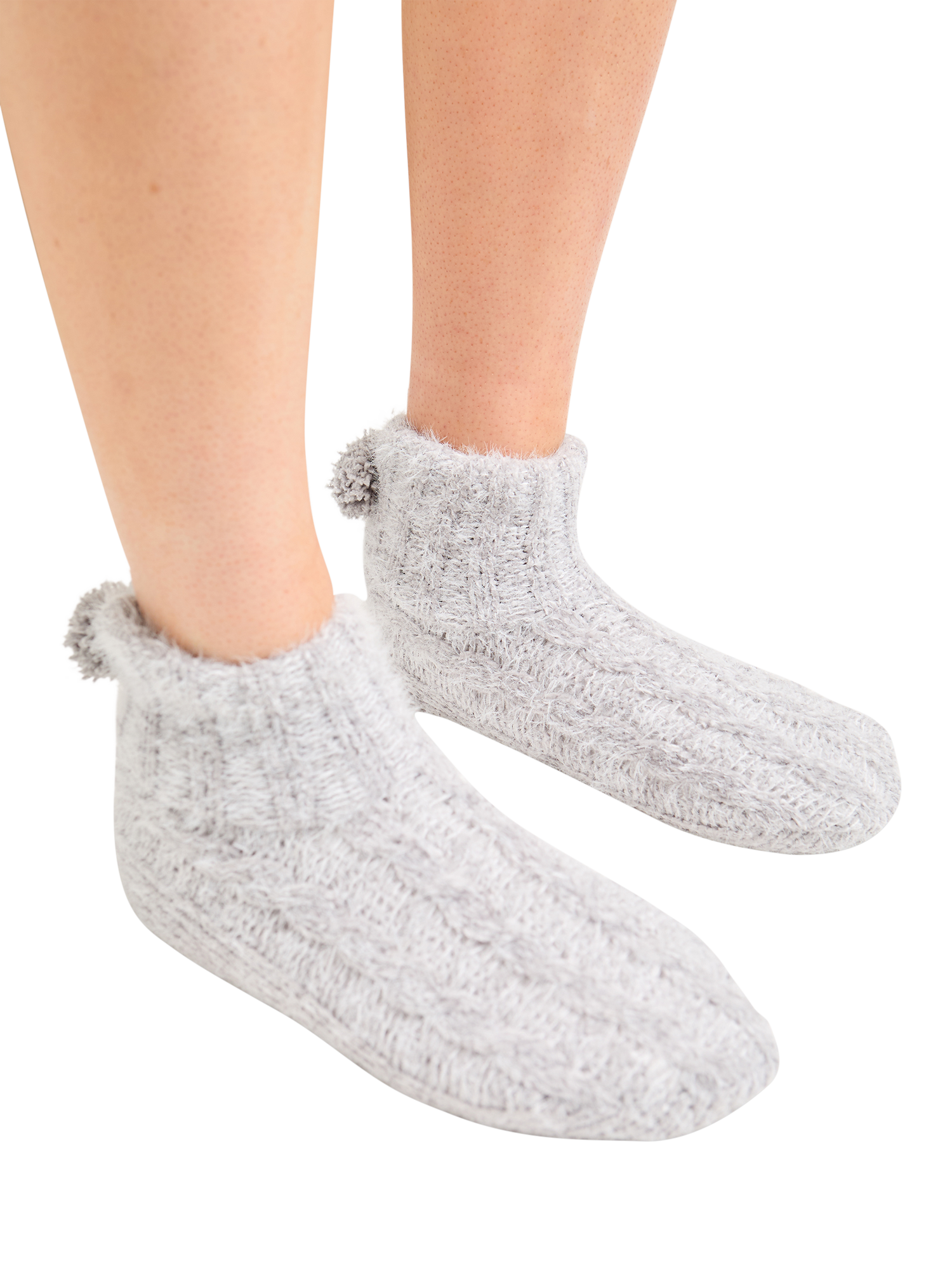 Product image 1 of 1, which shows Pretty You London Cable Knit Slipper Booties, Grey, S-M
