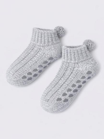 Pretty You London Cable Knit Slipper Booties, Grey