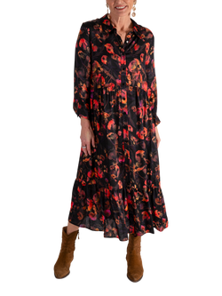 chesca Floral Shirt Midi Dress, Black/Red, Black/Red