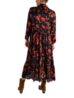 chesca Floral Shirt Midi Dress, Black/Red - view 2, Black/Red