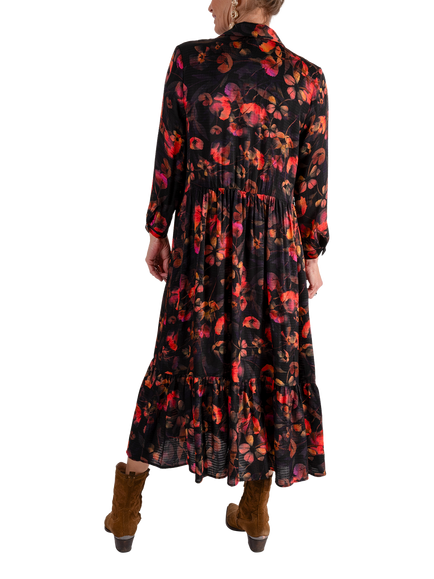 chesca Floral Shirt Midi Dress, Black/Red - view 2, Black/Red