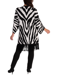 chesca Zebra Fringed Longline Cardigan, Black/White - view 2, Black/White