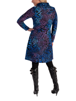 chesca Pebble Burnout Cowl Neck Tunic Dress, Cobalt/Purple - view 2, Cobalt/Purple