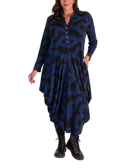 chesca Swirl Jersey Drape Dress, Black/Cobalt, Black/Cobalt