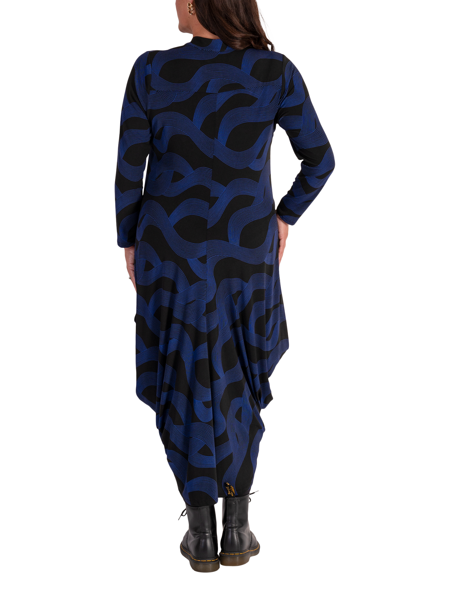 Product image 2 of 6, which shows chesca Swirl Jersey Drape Dress, Black/Cobalt, 12-14