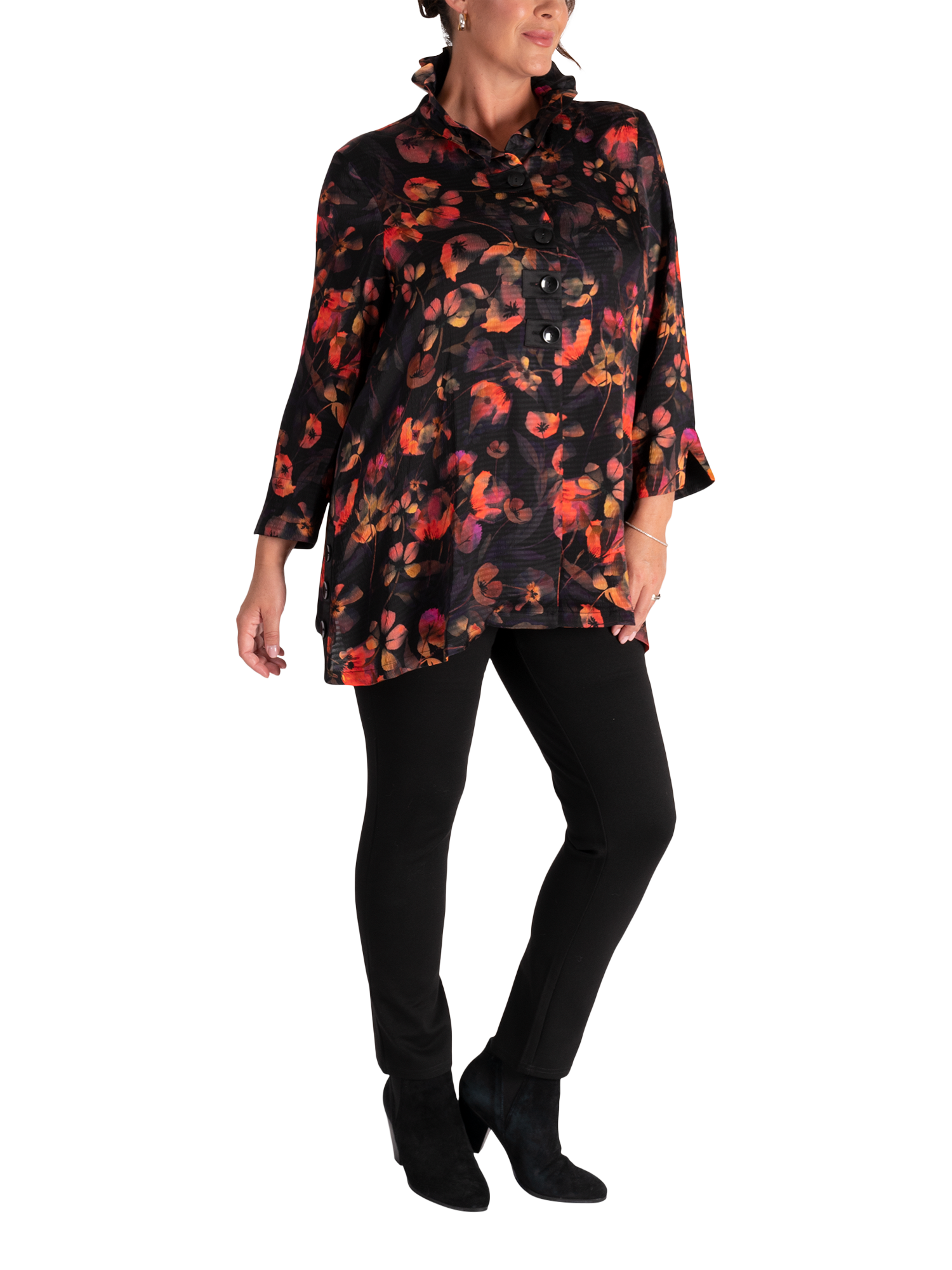 Product image 3 of 7, which shows chesca Floral Tunic Top, Black/Red, 12-14