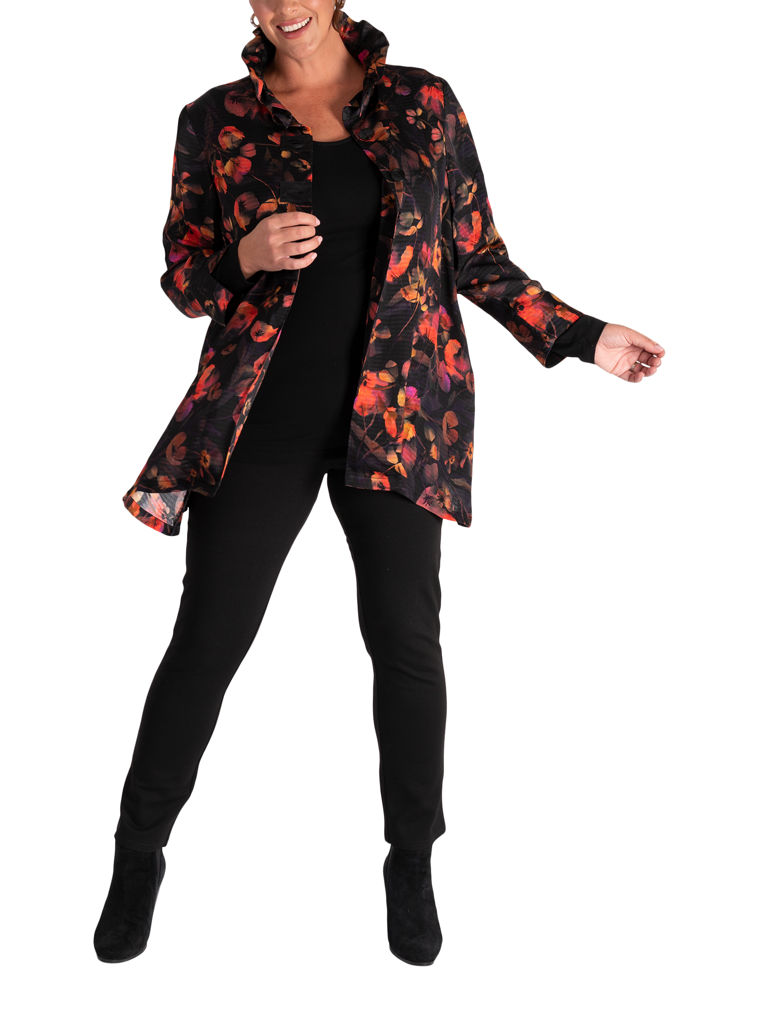 Product image 4 of 7, which shows chesca Floral Tunic Top, Black/Red, 12-14