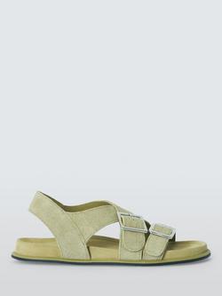 John Lewis Lavender Suede Cross Strap Buckle Footbed Sandals, Linden Green, Linden Green