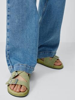 John Lewis Lavender Suede Cross Strap Buckle Footbed Sandals, Linden Green - view 2, Linden Green