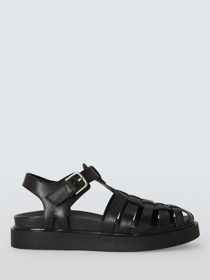 John Lewis Lucia Leather Flatform Closed Toe Fisherman Sandals, Black, Black